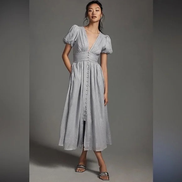 Anthropologie Dresses & Skirts - The Katerina Lurex Button-Front Dress- Grey